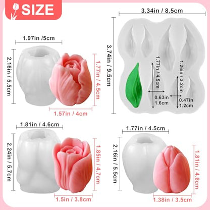 Tulip Candle Molds with Leaf Mold, 3D Tulip Flower Candle Molds - color: 4 PCS Tulip Candle Molds with Leaf Mold