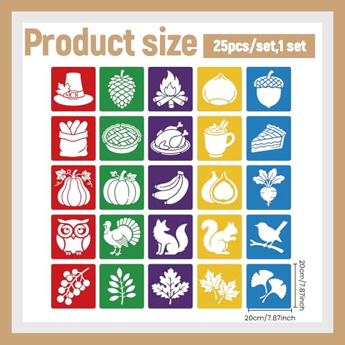 CUTHOLLOW 25PCS Autumn Elements Painting Shape Stencils Sets - 8 Inch Reusable&Washable Drawing Template, Different Primary Themed Sidewalk Chalk Art Stencils Kit for Craft Room Wall Paper - style: Autumn Elements