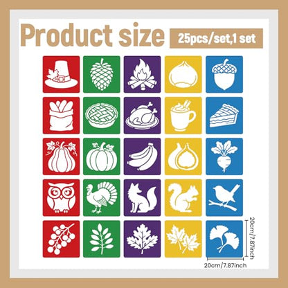CUTHOLLOW 25PCS Autumn Elements Painting Shape Stencils Sets - 8 Inch Reusable&Washable Drawing Template, Different Primary Themed Sidewalk Chalk Art Stencils Kit for Craft Room Wall Paper - style: Autumn Elements