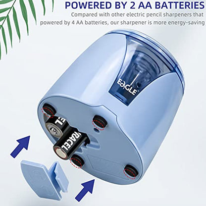 Eagle Electric Pencil Sharpener, Battery Powered, Large Shaving Holders, Carbon Steel Blades, Portable, Reusable and Replaceable Blade, Suitable for Kids, Home, School and Office use (Blue) - color: Blue