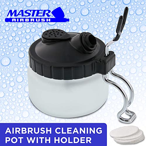 Master Airbrush 13 Piece Airbrush Cleaning Kit - Glass Cleaning Pot Jar with Holder, 5 pc Cleaning Needles, 5 pc Cleaning Brushes, 1 Wash Needle, & How to Link Card - size: 9 Ounce