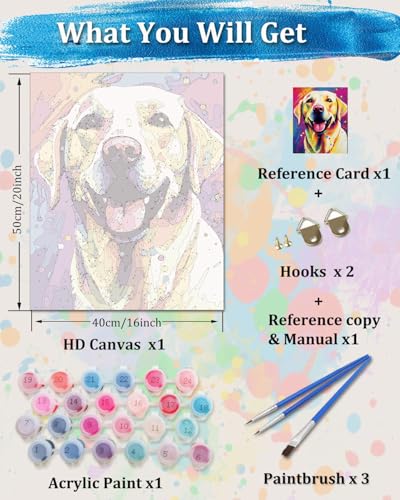 TOCARE Dog Paint by Numbers Kit for Adults Beginner,Labrador Retriever Paint by Number Canvas Kit, Acrylic Adults' Paint-by-Number Kits for Dogs Lovers 16x20inch (Without Framed) - color: TC-OPC-021