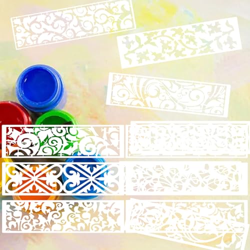 12 Pcs Border Stencils for Painting Retro Leaf Stencil Template Reusable Furniture Cake Decorative Stencils Borders for DIY Wood Craft Canvas Fabric - style: Retro Style