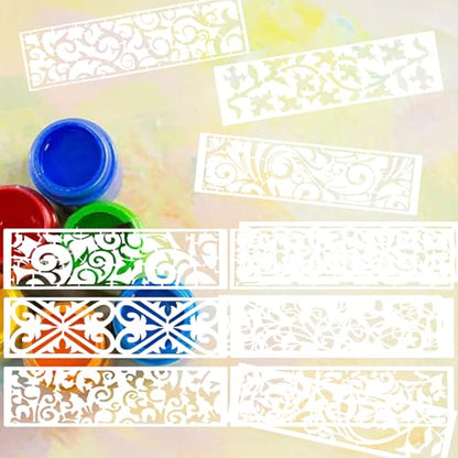 12 Pcs Border Stencils for Painting Retro Leaf Stencil Template Reusable Furniture Cake Decorative Stencils Borders for DIY Wood Craft Canvas Fabric - style: Retro Style