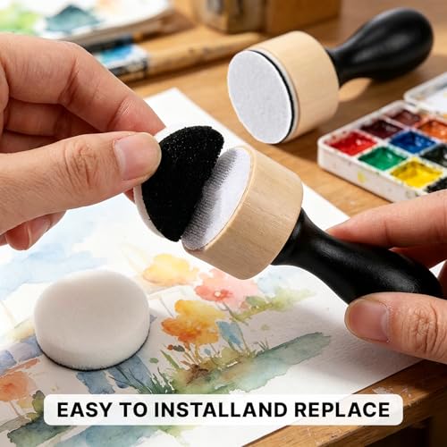 46 Packs Mini Ink Blending Tool Set, 2 Round Mini Applicator Tools and 44 Replacement Foam Pads for Crafting Scrapbooking Painting Drawing Art Supplies
