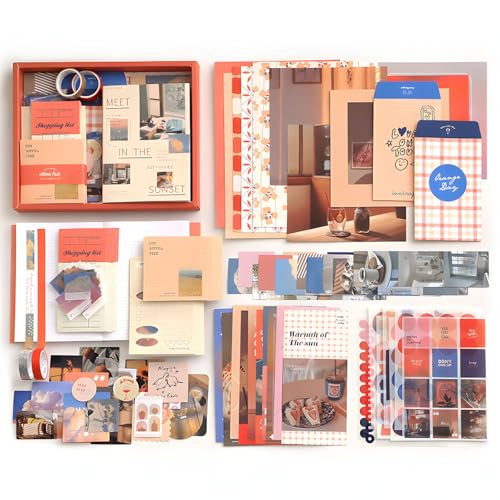 JOYCHOIC Scrapbooking Kit, Sunset Journaling Supplies, Junk Journal Materials, Large Aesthetic Scrapbook Collection for Women, Stationery DIY Arts Craft, Adults - color: Sunset