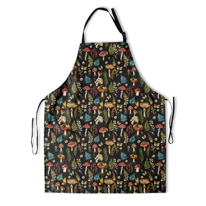 Funny Apron Polyester Grooming Aprons with Pocket for Cooking Kitchen Grilling Adults - color: Fuuny Mushroom Black