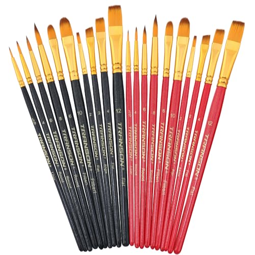 Transon 20pcs Artist Painting Brush Set for Acrylic Watercolor Gouache Hobby Craft Face Rock Painting Black and Red - color: Black and Hot Pink