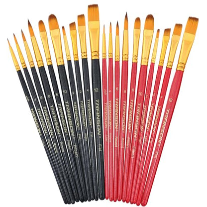 Transon 20pcs Artist Painting Brush Set for Acrylic Watercolor Gouache Hobby Craft Face Rock Painting Black and Red - color: Black and Hot Pink
