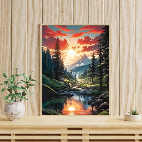 Xylogist Mountain Diamond Art Kits for Adults 12x16 inch | Forest Diamond Painting for Beginner, 5D Scenery Diamonds Painting, DIY Round Full Drill Gem Art Crafts Kit Home Wall Decor - color: 1 Pack Scenery, size: 11.8 x 15.7 in