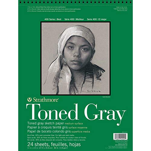 Strathmore 400 Series Wire Bound Toned Sketch Pad, 80 lb. Paper, 11 X 14 inches, Gray, 50 Sheets (412-111) - size: 11x14