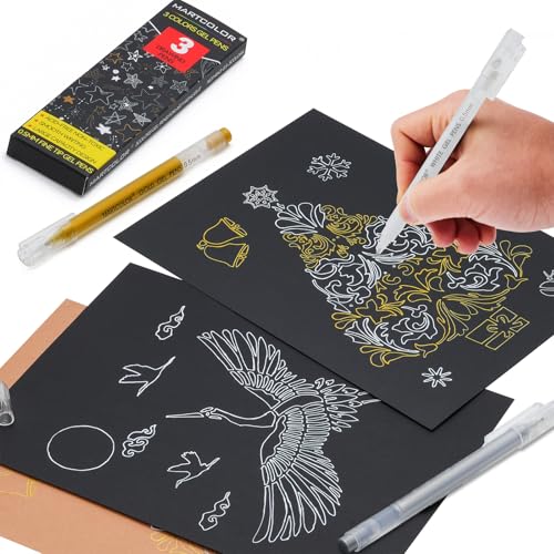 MARTCOLOR Gold Silver White Gel Pens, 3 Pack 0.5mm Fine Point Gel ink Pens | Opaque Archival Ink Pen for Black Paper Drawing, Art Highlight, Illustration, Bullet Journaling, Card Making & DIY Projects - style: Gold Silver White - 0.5mm