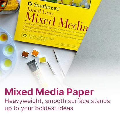 Strathmore 300 Series Mixed Media Pad, Toned Gray, Tape Binding, 184lb (300gsm), 20 Sheet, 9x12 inch, 1 Count