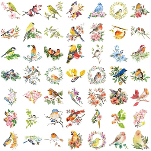 50Pcs Vintage Stickers,Waterproof Transparent PET Aesthetic Decorative Sticker Scrapbooking Supplies for Adult Card Making Letters Planner Journaling Junk Journal DIY Water Bottles Art Craft,Bird - color: Bird