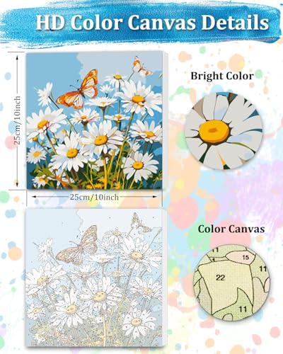 TOCARE Framed Paint by Numbers Kit for Adults Beginner & Kids Ages 8-12, Daisy Paint by Number Framed,Adult Paint by Number Kits on Canvas Framed Flowers Daisy (10x10 Inch, Without Easel) - color: TC-F-101