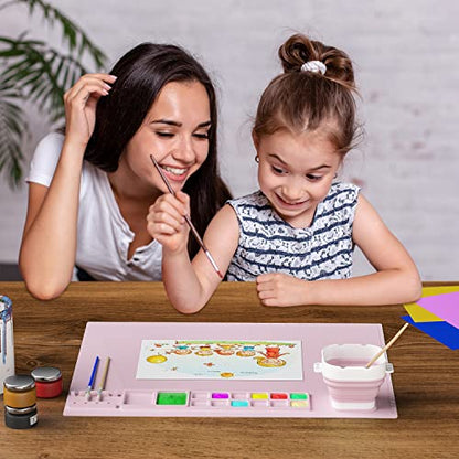Creator 20"x16" Silicone Painting Mat with Cup - Nonstick Sheet for Resin Jewelry Casting, Art, DIY, Drawing, Clay and Play Doh - color: Pink