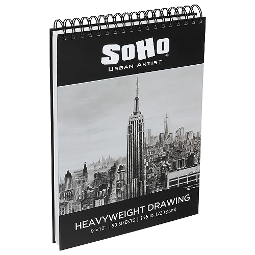 SoHo Urban Artist Hardcover Drawing Pad 9x12-135 lb. (220gsm), 50 Sheets, Drawing Paper Pads for Artists, Travel, Illustrations, & More - size: 9"x12"
