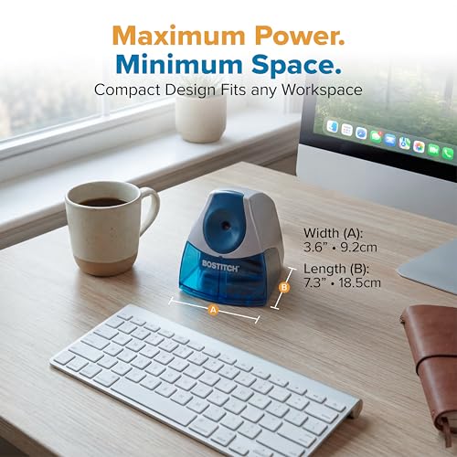 Bostitch Office Electric Pencil Sharpener for Classroom & Desk Use, Heavy-Duty Stall-Free Motor, High-Capacity Shavings Tray, Blue - color: Blue