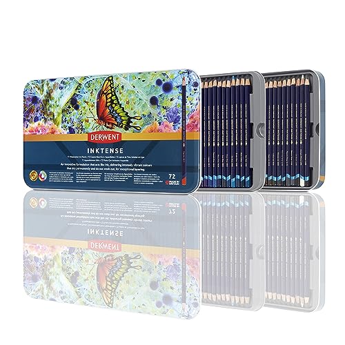 Derwent Coloured Pencils, Inktense Ink Pencils, Drawing, Art, Metal Tin, 72 Count (2301843) - size: 72 Count (Pack of 1)