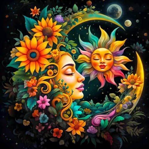 Sun and Moon Diamond Art Painting Kits for Adults - Round Full Drill Diamond Dots Paintings for Beginners, 5D Paint with Diamonds Pictures Gem Art Painting Kits DIY Crafts Project Kits 14x14inch - color: sun and moon