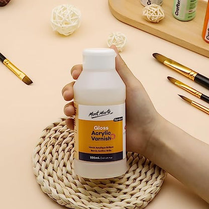 Mont Marte Gloss Acrylic Varnish Signature 250ml (8.5 US fl. oz), Seals and Protects Artworks from Dust, Light, Archival Finishing, Dries Clear