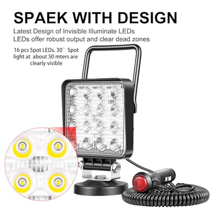 Willpower 4 inch 48W LED Work Light Bar with Magnetic Base, Cigarette Lighter Powered, Portable Off Road Lights Spot Driving Fog Lights for Truck 4x4 Car SUV Trailer Tractor Engineering Garage Camp - size: 4'' - 48W - Spot
