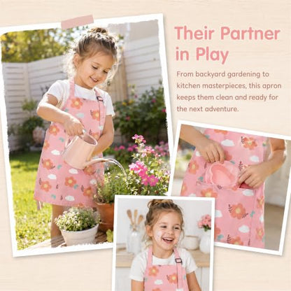 Kids Apron for Cooking, Toddler Apron with Pocket, Girls Boys Apron - color: Pink, size: Medium