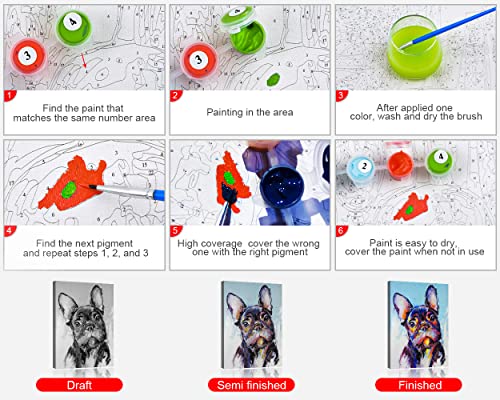 French Bulldog Easy Paint by Number Kit for Adults | French Bulldog 16x20 inch canvas, pre-numbered, easy paint by numbers kit. Relaxing DIY craft for dog lovers