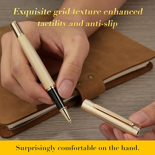 MCNTEIK Gold Rollerball Pen, Stunning Luxury Pen with Mesh Texture Design and 24K Gold Finish, Fancy Gift Set for Men & Women, Business Signature, Executive, Office, Nice Fancy Designer Pens - color: Gold
