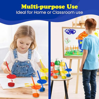 EXTRIC Washable Paint for Kids 6 PK x 8oz Bottles, Paint Cups & Brushes | Non-Toxic 6 Colors Washable Paints, 8 oz Squeeze Bottles, 6 Paint Cups & 6 Brushes Mess-Free Painting for Toddlers and Kids