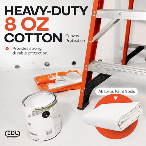 Canvas Drop Cloths 4' x 12', Pack of 6 - Reusable & Eco-Friendly Painters Drop Cloth for Furniture, Surfaces & Floor Protection - 100% Recycled Cotton Canvas Tarp for Home Renovation by IDL Packaging - size: 4' x 12', Pack of 6
