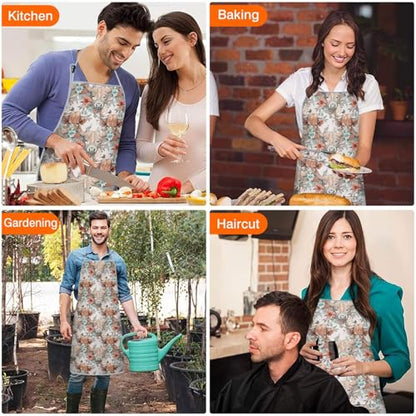 Apron with 2 Pockets,Kitchen Chef Artist Aprons for Cooking Gardening Baking Painting, Waterproof Apron 33" x 27" - color: Highland Cow