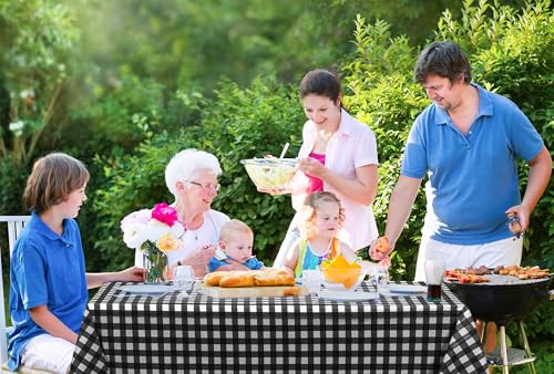 Utopia Kitchen Plastic Table Cloth Disposable [Black Check, 12 Pack] | Rectangle Tablecloth Waterproof Stain Resistant Party Table Cover - color: Black Check, size: 54X108 Inch - 12PC