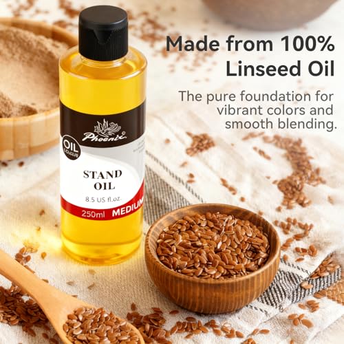 PHOENIX Stand Oil - 8.5 Fl oz. / 250ml Bottle | Painting Medium Slow Drying, High Gloss Linseed Oil for Glazing - style: Stand Linseed Oil 8.5 Fl Oz.