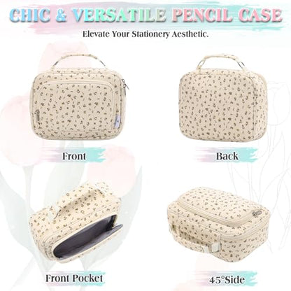 VX VONXURY Large Pencil Case, 54-Slot Colored Pen Pouch 2 Removable Sleeves - color: Beige