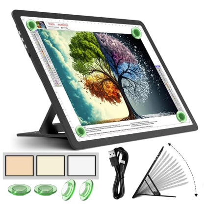 LEACUBER Rechargeable A4 Light Pad with Stand, Super Bright Magnetic Tracing Light Box with Side Buttons, Diamond Art Light Board for Diamond Painting, Light Table for Sketching, Weeding Vinyl Black - size: A4