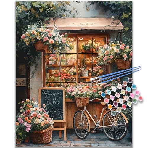 Kalonyth Flower Shop Paint by Numbers Kit for Adults, 16x20 inch, No Framed | Flowers Adult Paint by Number Kits on Canvas, DIY Acrylic Painting, Stress Relief Craft Kits, Home Wall Decor Gift - color: OP-US09