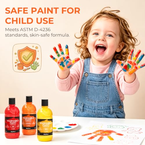 Nicpro 14 Color Large Washable Paint for Kid 8.45oz for Teacher Classroom | Acrylic Paint Bulk Supplies Non Toxic Finger Paint with 10 Paint Cups & Brushes, Tempera Paint for Art, Craft, School, Home - color: 14 Colors, size: 8.45 Fl Oz (Pack of 14)