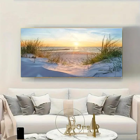Large diamond painting kit of sunrise by the seaside, Large Diamond Art Painting Kits,Sunrise 5D Diamond Painting for Adults Beginners DIY Full Drill Round Art Gems for Home Wall Decor 27.5 X 15.7inch - color: 25- 56 Sunrise by the seaside
