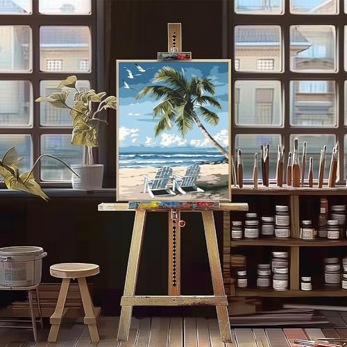 Natuyalo Paint by Numbers Kit for Adults - Beach DIY Adult Paint by Number Kits Seascape Acrylic Canvas Painting for Adults Beginners Kids Art Crafts Without Frame, 16x20 Inch - color: ART-01