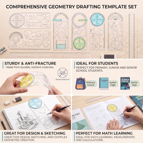 11pcs Geometric Drawing Templates Multifunctional Measuring Geometry Rulers