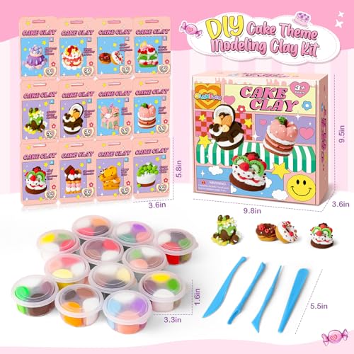 Air Dry Clay for Kids Modeling Clay Kit, 12 Boxes Model Magic Molding Clay with Tools & Tutorial, Non-Sticky, Arts and Crafts for Kid Ages 4-8 8-12 Girl Birthday Gift, Cake Party Favor Classroom Prize