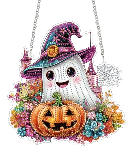 SKRYUIE Halloween Hanging Pearl Diamond Art Kits for Adults Suncatcher A32 | Special Shaped Crystal DIY Hanging Diamond Painting Kit, Gift for Mother Spring Summer Window Wreath Decor 7.88 x 7.48 Inch - color: colorful-7