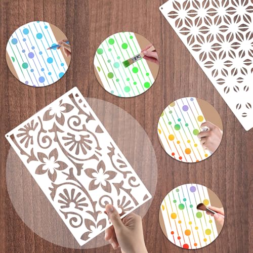 8PCS Geometric Stencils for Painting, Reusable Large Size Geometric Painting Stencils Abstract Layering Stencil for Painting on Wood Canvas Furniture Wall Floor Decor Drawing DIY Art Supplies - style: Geometric-2