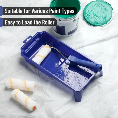 Bates- Paint Tray Set, Paint Roller Kit, 5 pcs, 4 Inch Blue Tray & Frame, Small Paint Roller Set for House Painting Supplies - style: Blue Microfiber 4", 5 pcs