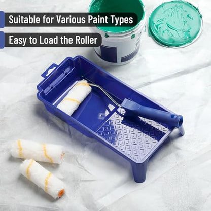 Bates- Paint Tray Set, Paint Roller Kit, 5 pcs, 4 Inch Blue Tray & Frame, Small Paint Roller Set for House Painting Supplies - style: Blue Microfiber 4", 5 pcs