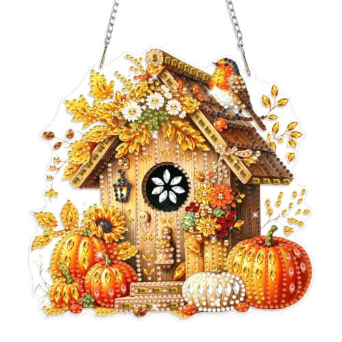 Fall Bird Diamond Art Hanging Ornaments Kits for Adults, Autumn Diamond Painting Pendant Kits, DIY Acrylic 5D Special Shaped Crystal Gem Art Painting Ornament for Home Decor Thanksgiving 8x8Inch - color: AS101