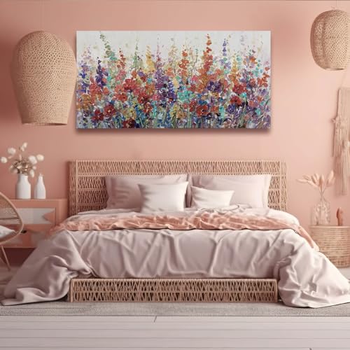 XIANSHOU Pink and Gold Wall Art Flowers Picture Textured Wall Art for Bedroom Living Room Office Girls Room Wall Decoration 29"x 58" - color: Colorful, size: 58"L x 29"W