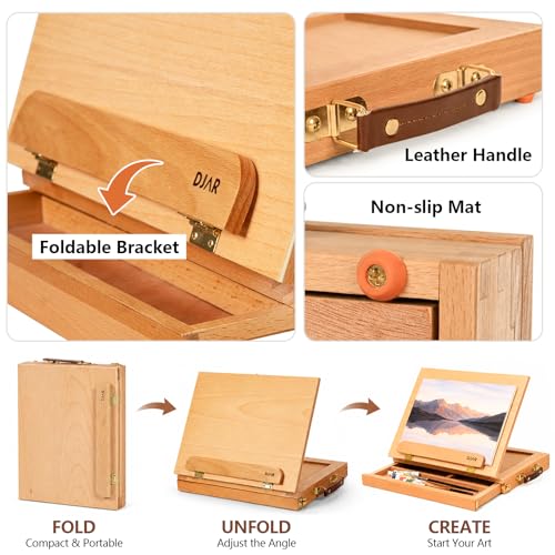 DJAR Tabletop Sketchbox Art Easel with Storage & Palette, Solid Beechwood - style: Tabletop Easel