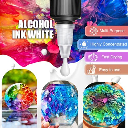 White Alcohol Ink for Epoxy Resin - 3.5oz/100ml Concentrated White Resin Pigment, Alcohol-Based Ink for Epoxy Resin Painting, Petri Dish Making, Resin Art - Epoxy Dye for Coaster, Yupo, Tumbler Making